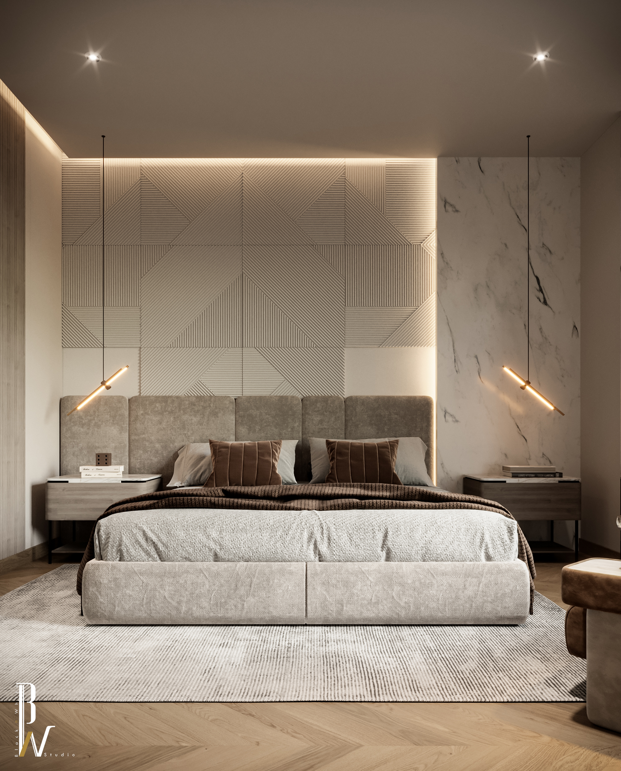 现代卧室丨阿联酋丨Black N White-21