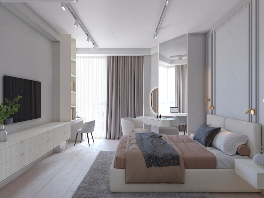 当代简约风格卧室及步入式衣帽间设计丨未明确提及,推测为文本作者所在设计工作室-3