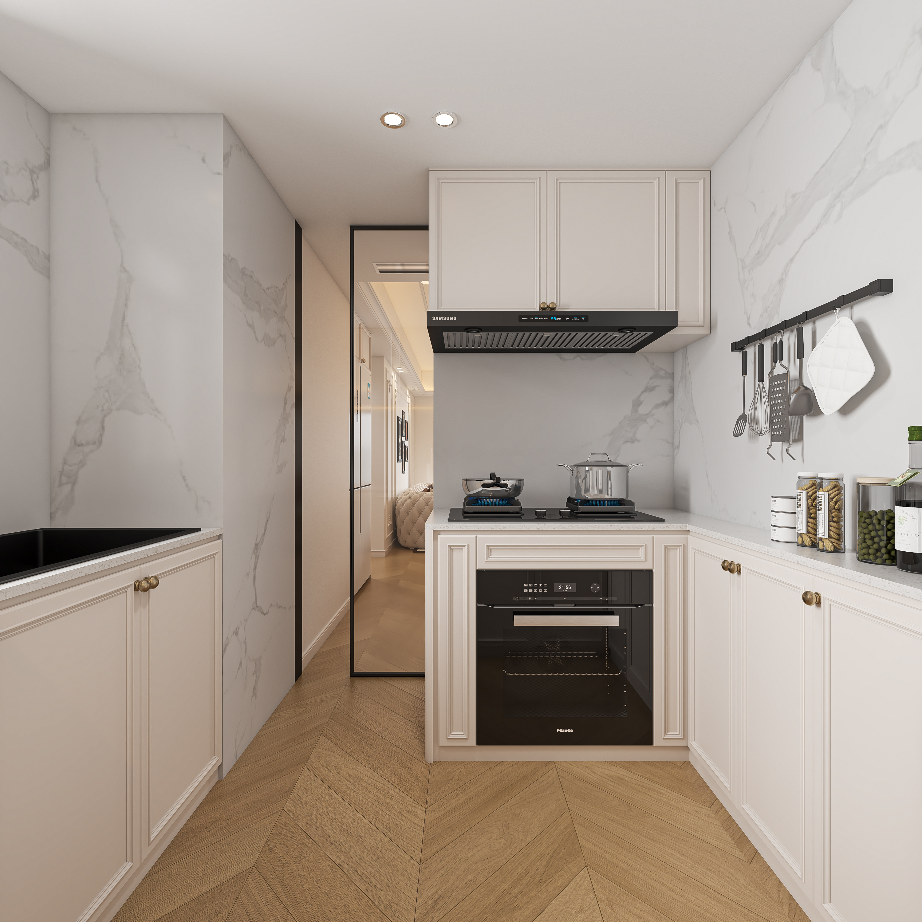 法式奶油客餐厅厨房—择木创建新晨效果图-3