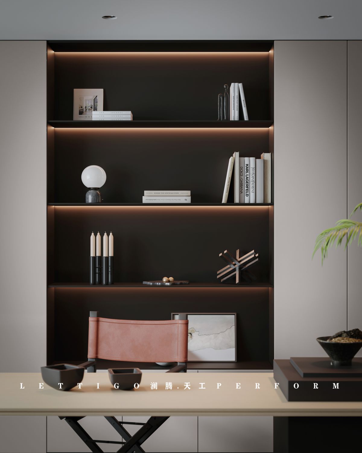 ​现代挑空别墅客餐厅，当高级黑爱上暗红系-10