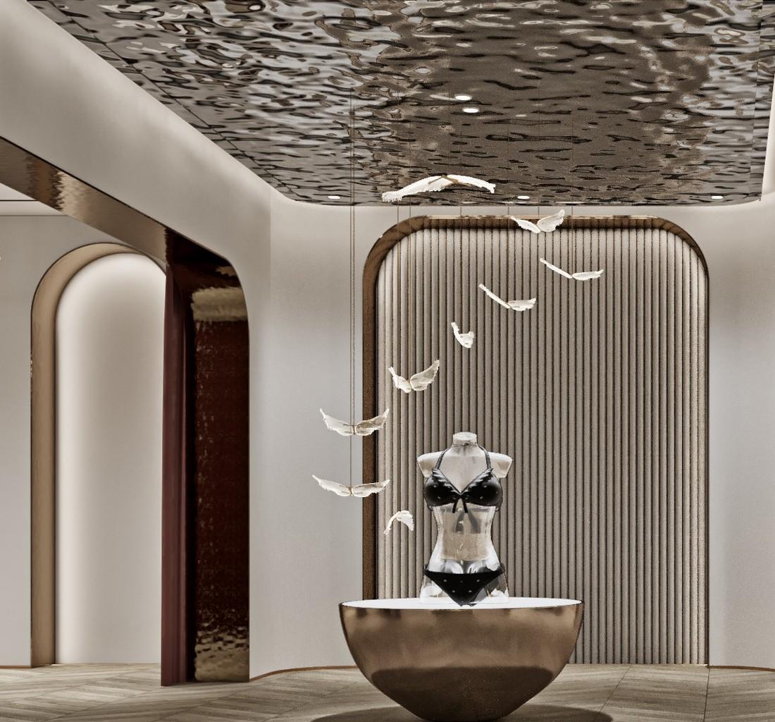 酷黑水波纹不锈钢打造的异形沙发，点睛之笔的试衣间设计-6