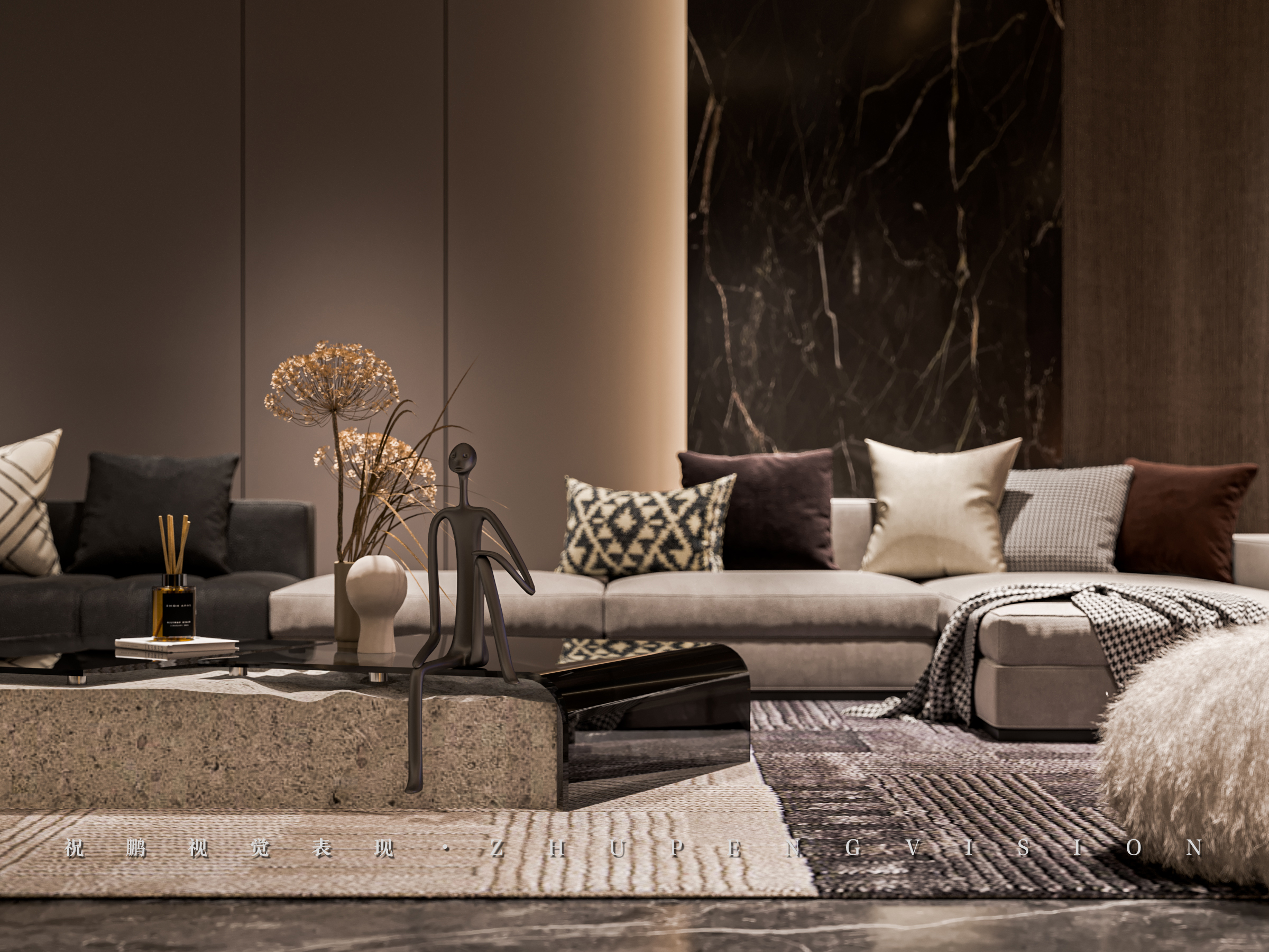 大平层家装效果图丨武汉祝鹏视觉表现-8