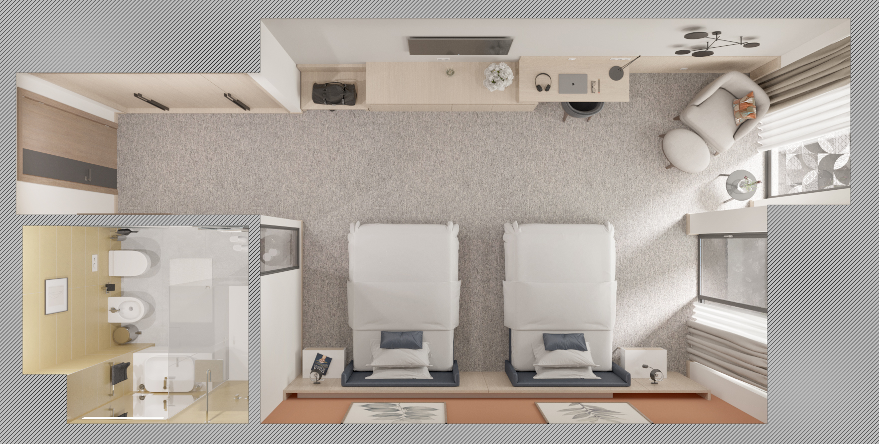 Hotel Room Interior Design. Twin rooms.-11