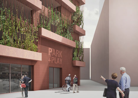 Car park by JAJA Architects features a planted facade and rooftop park-4