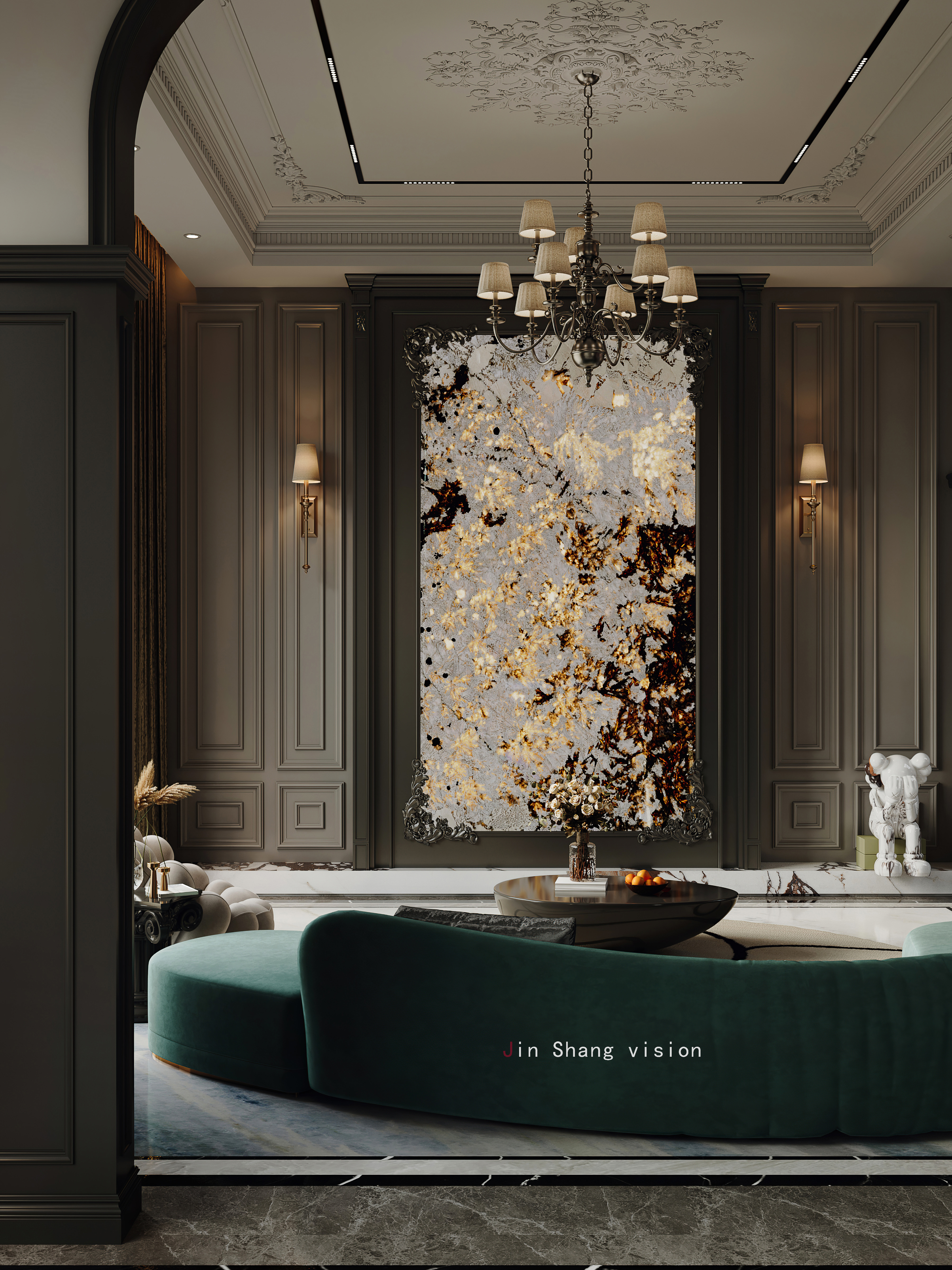 轻奢法式复古客餐厅设计-14