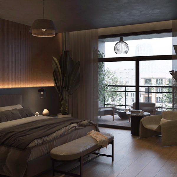 Dark bedroom in a foggy day | Interior Visualization-11