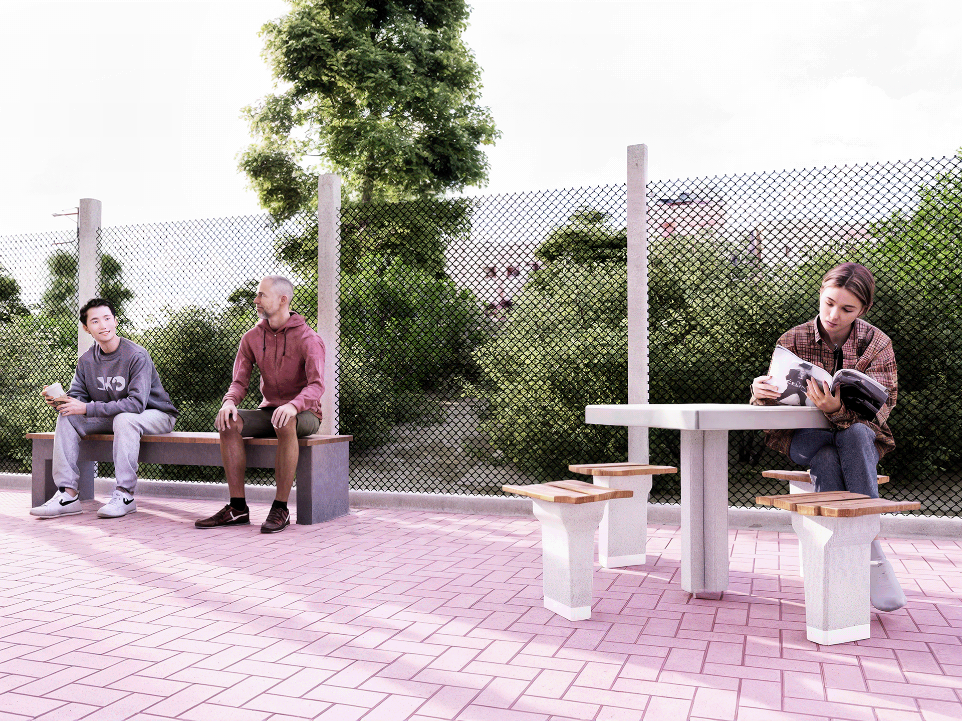 Visualização Arquitetônica: Fachada e Área de Lazer-14