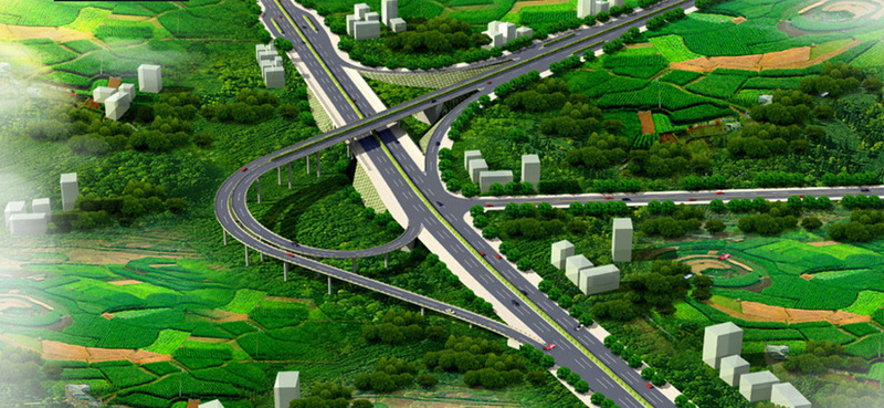 高架桥.立交桥景观绿化设计案例鸟瞰效果图-7