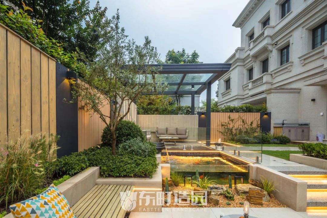 80㎡现代简约庭院,水景与夜景的完美融合-20