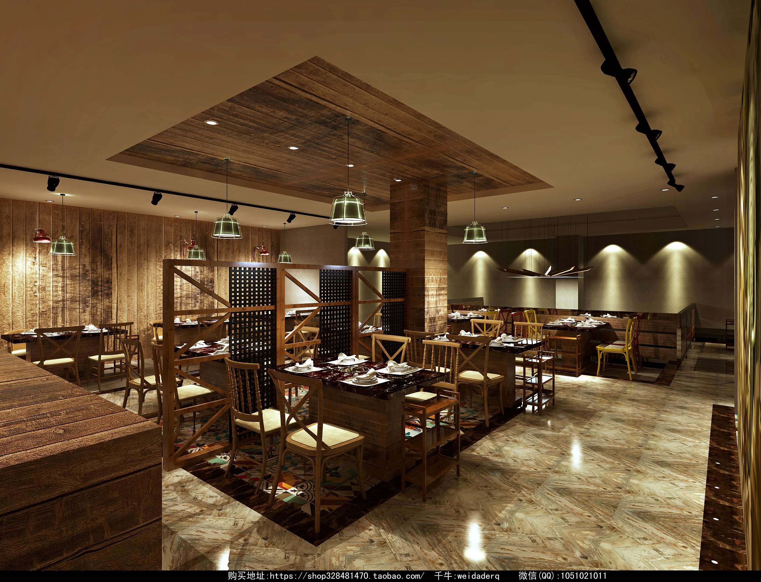 餐厅设计效果图中餐厅餐厅包间包房小吃店面馆工业主题餐厅-9-64