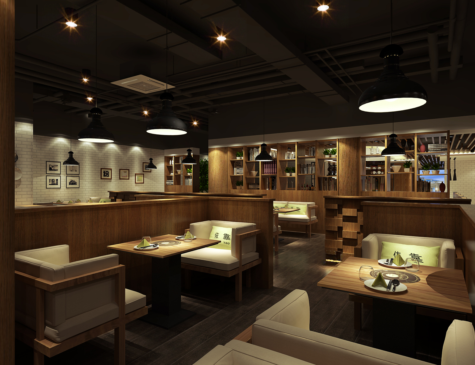 餐厅设计效果图中餐厅餐厅包间包房小吃店面馆工业主题餐厅-9-72