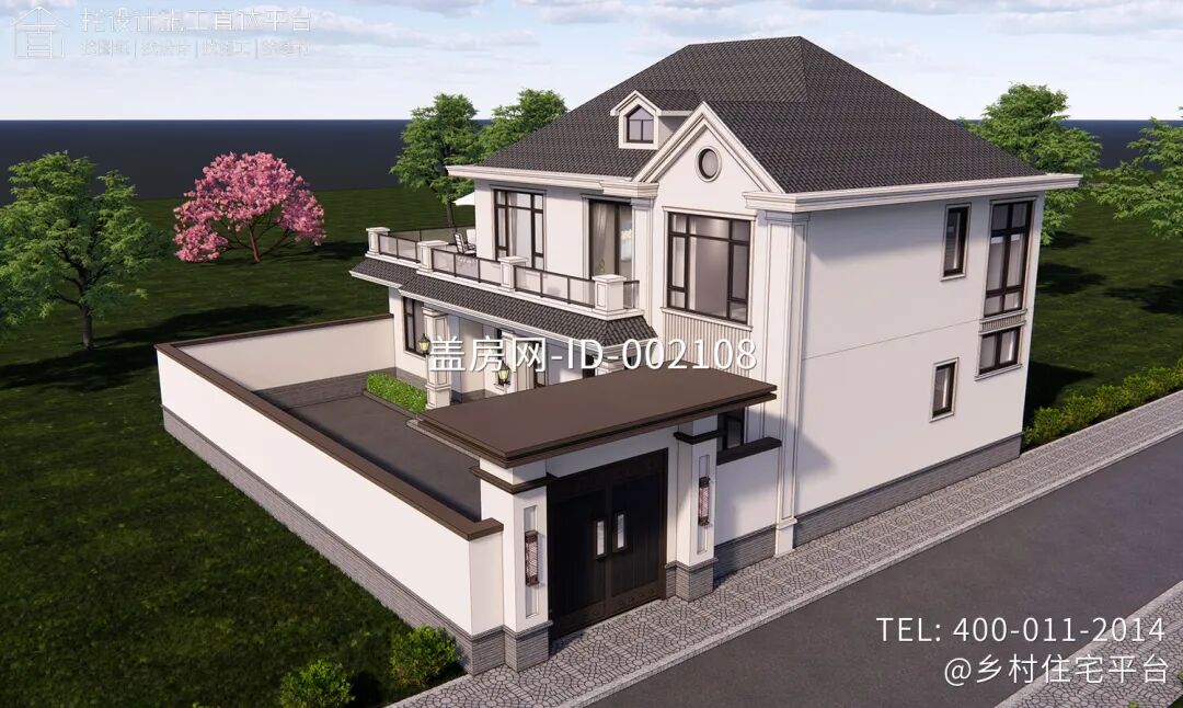 【设计师案例】土建参考造价36万，面宽16.6m×进深9.4m河南周口二层欧式别墅-35