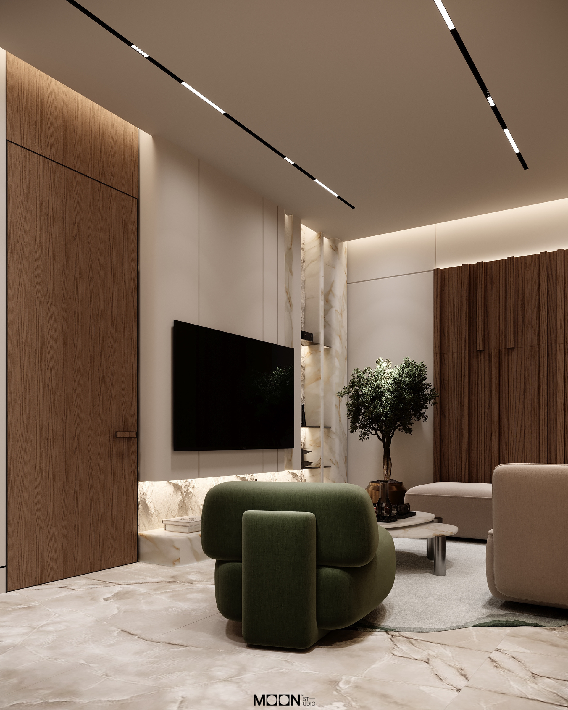 此处desgin可能拼写错误，正确的应该是design，Hall design可翻译为大厅设计 丨Moon Studio-11