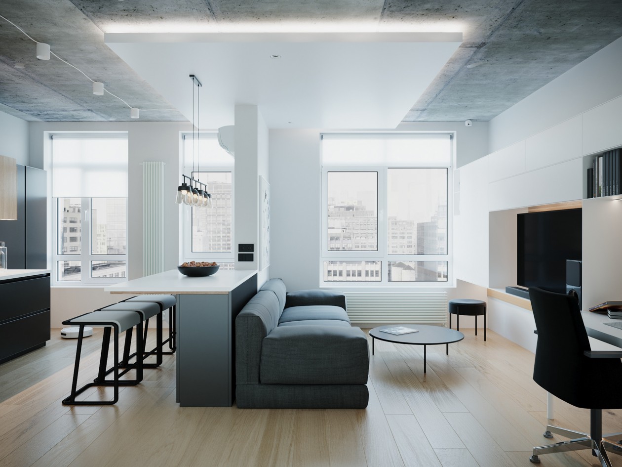 乌克兰基辅 59㎡极简风公寓-2