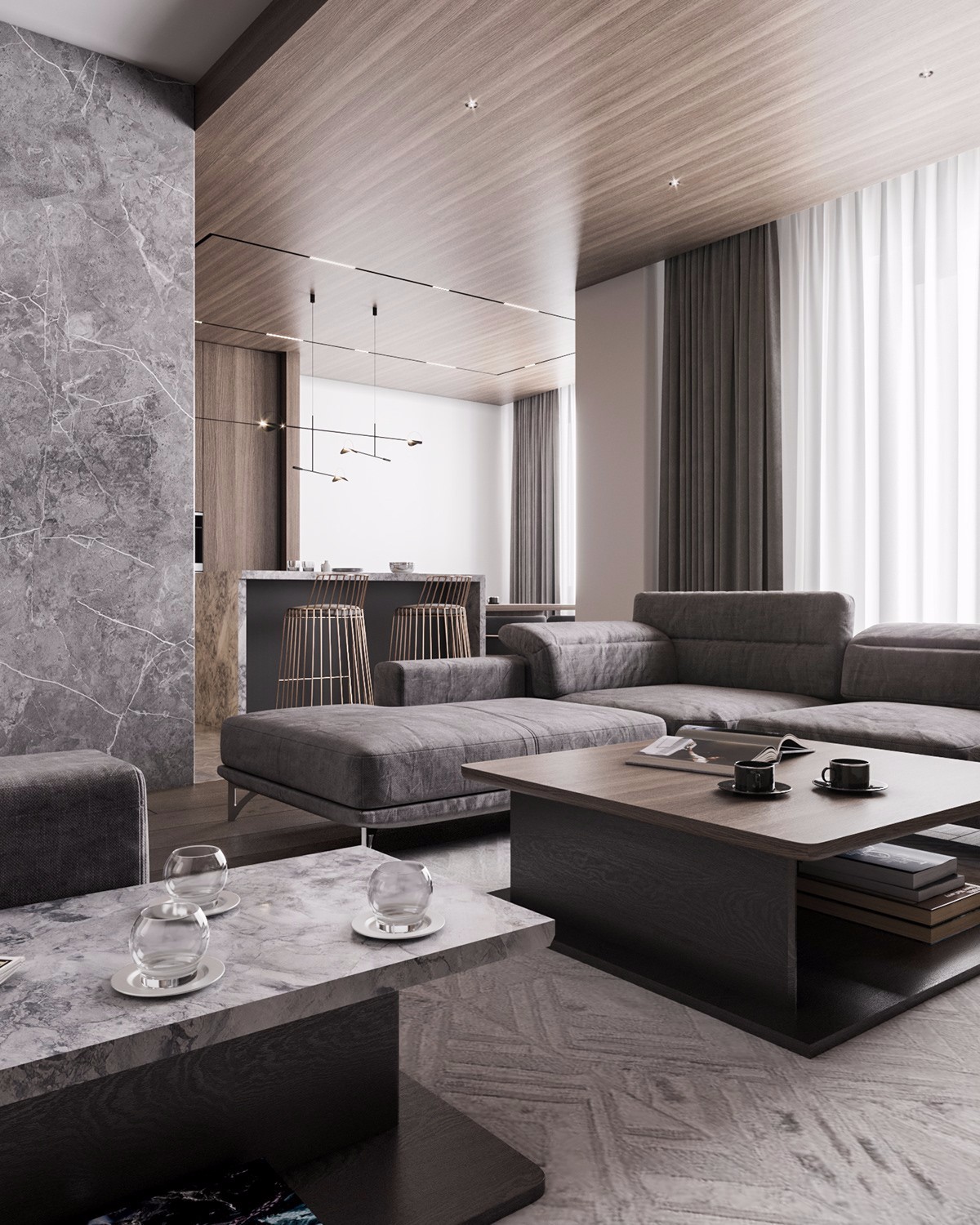 莫斯科 120㎡现代简约公寓，木材与大理石的优雅融合-13