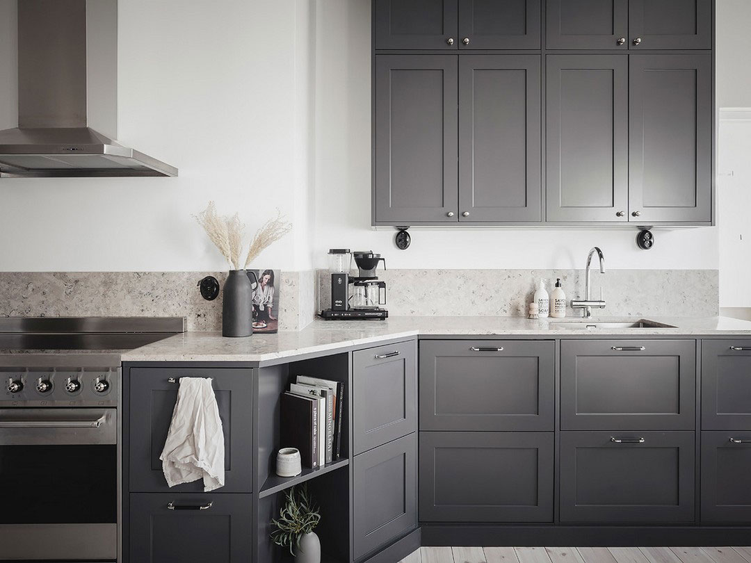 瑞典灰色调公寓，厨房卧室分区设计-9