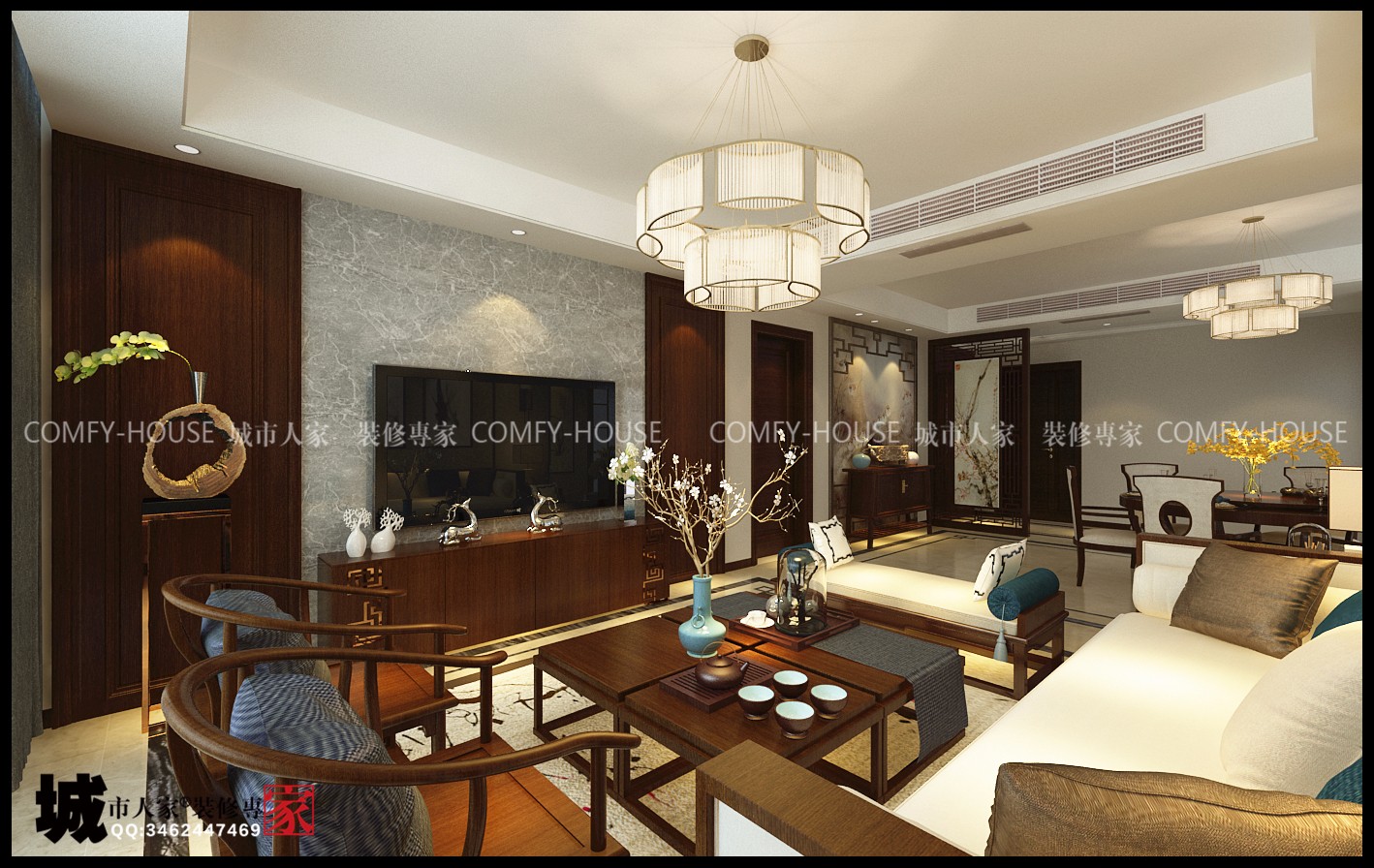 龙泉壹号170平四室两厅新中式风格设计-15