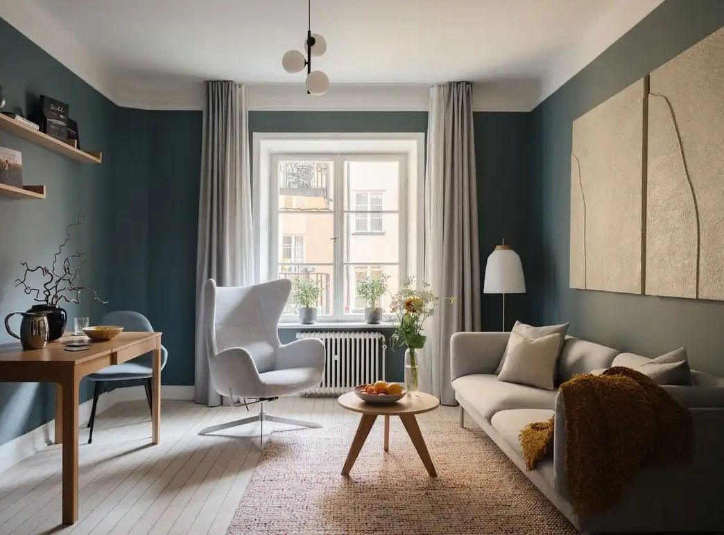斯德哥尔摩小公寓的时尚灰色蓝色墙面设计-1