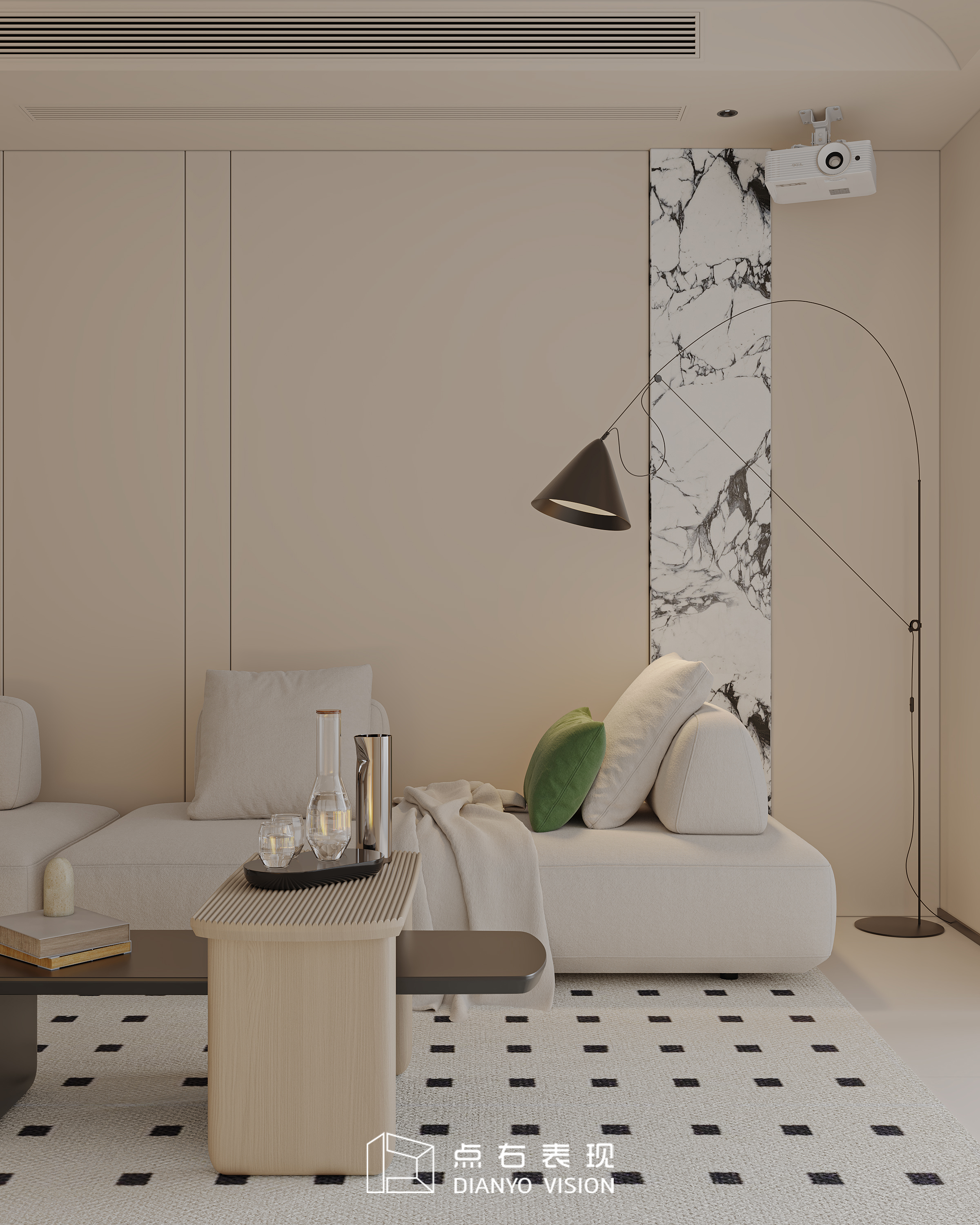 现代奶油风室内设计丨点右效果图表现-2