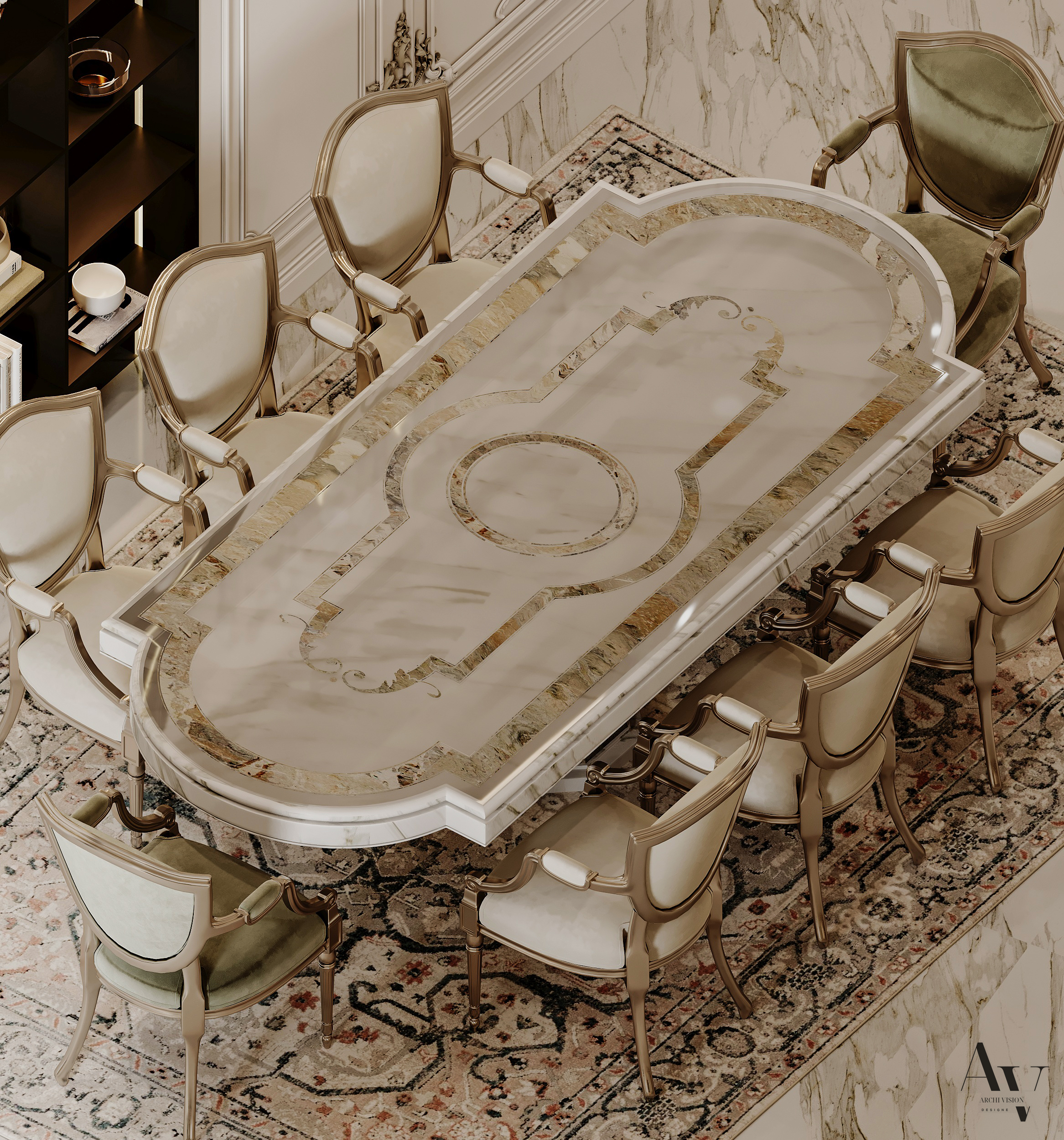 经典家庭接待处；经典家庭接待区（这里需结合具体语境判断更合适的表述，若用于酒店场景，经典家庭接待处较合适；若用于家居空间描述，经典家庭接待区更恰当，但按要求只能提供此两个较常见的可能，实际应用需结合具体情况） 丨archivision staudio（设计师Dina Farouk）-25