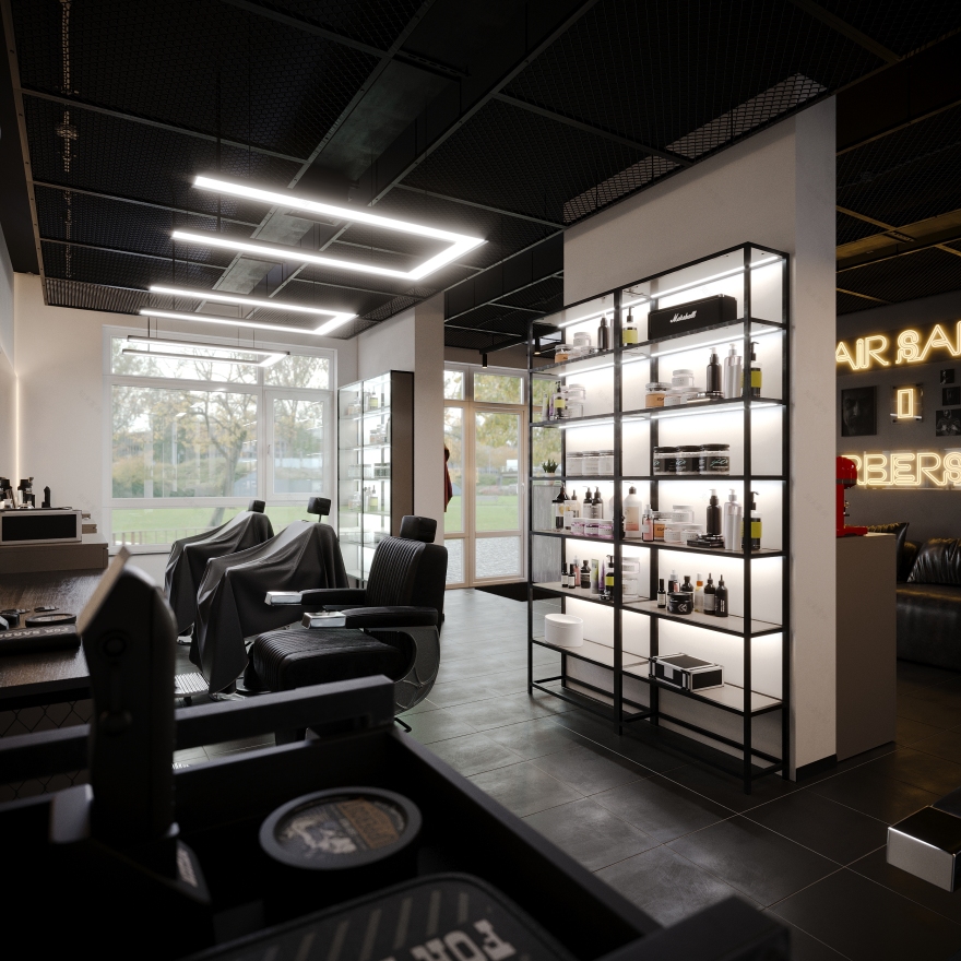 Modern Industrial Barbershop — Interior Visualization-23