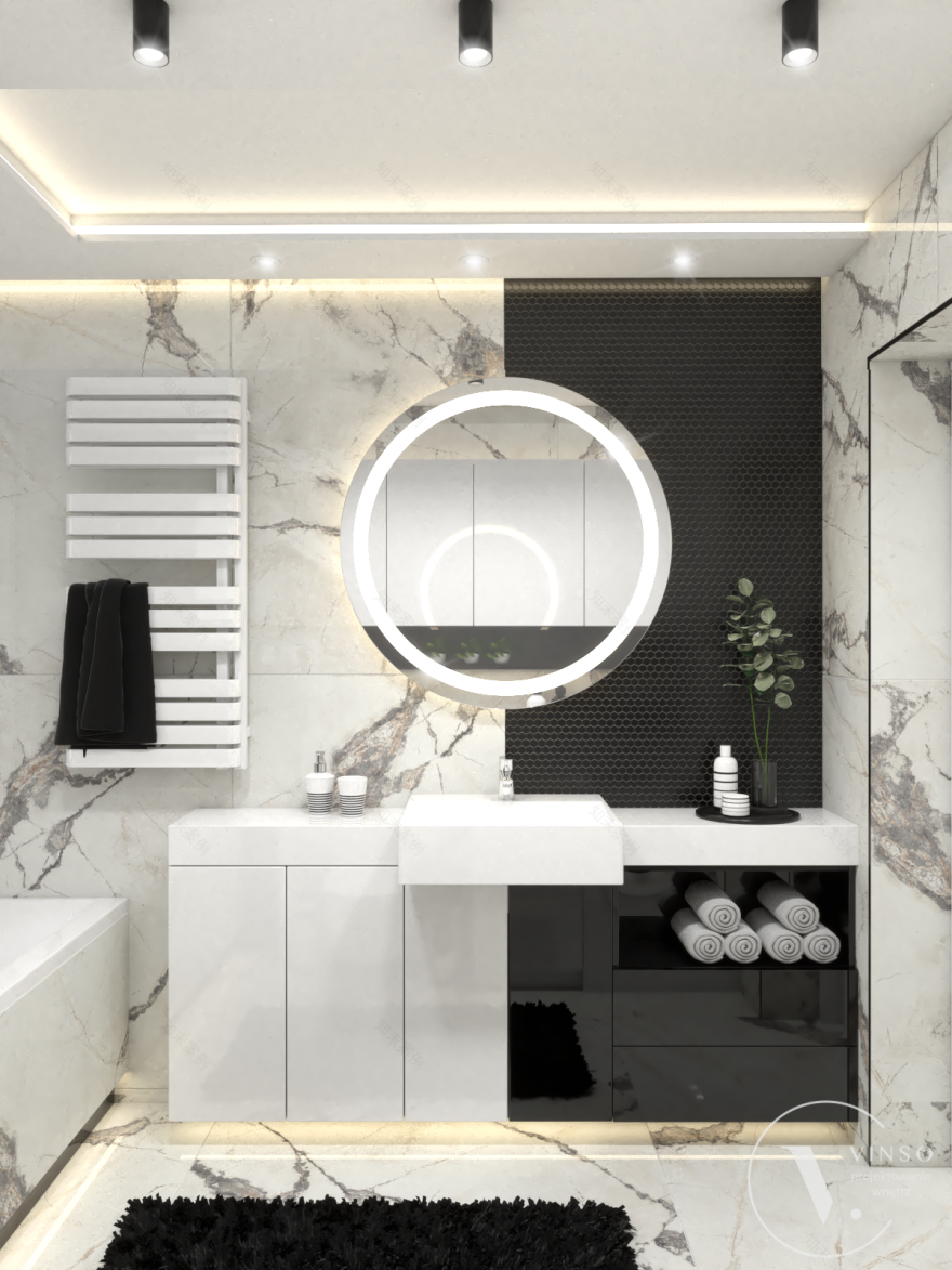 黑白风格的浴室丨波兰塔尔努夫-1