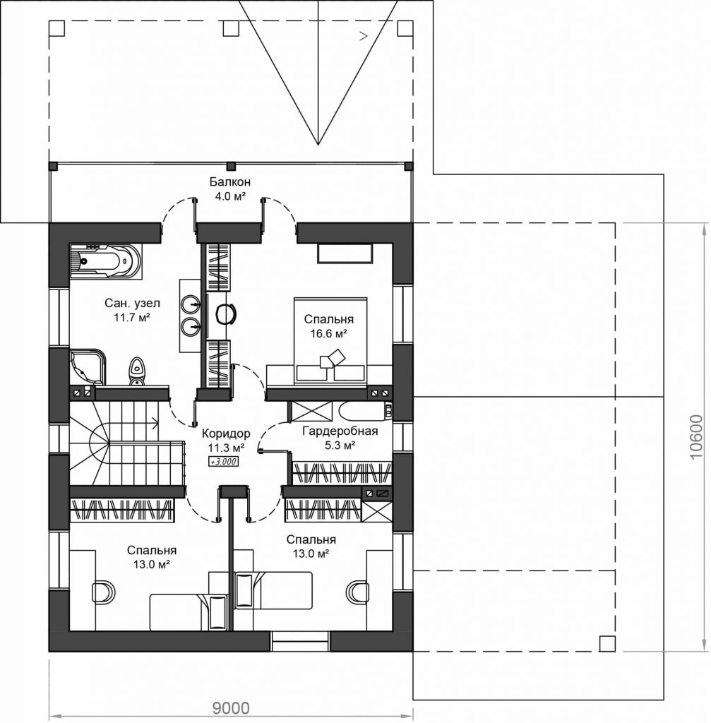 Проект мансардного дома с террасой «КМ-49» - Antei.by-13