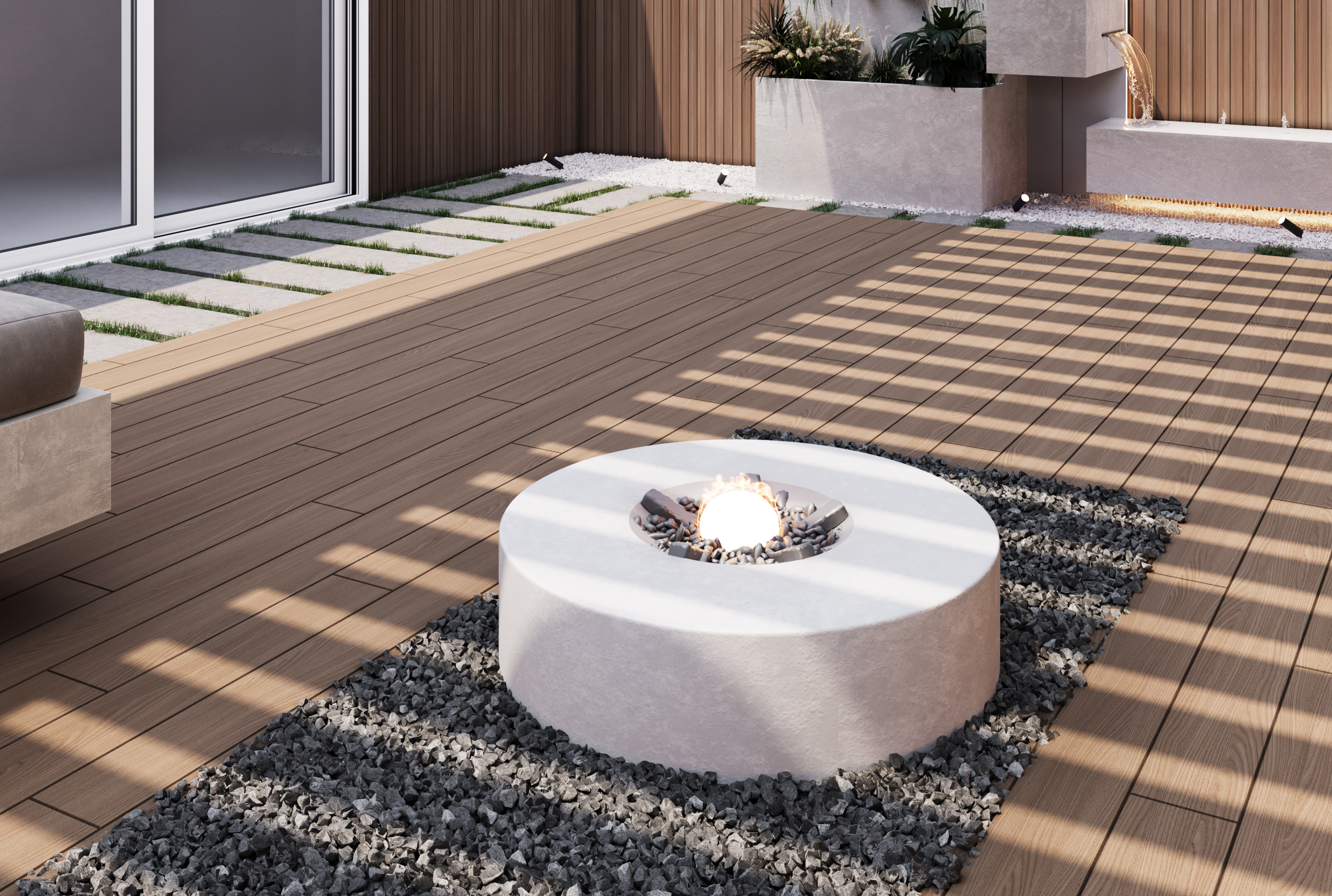 带瀑布的户外花园座位区设计丨沙特阿拉伯-10