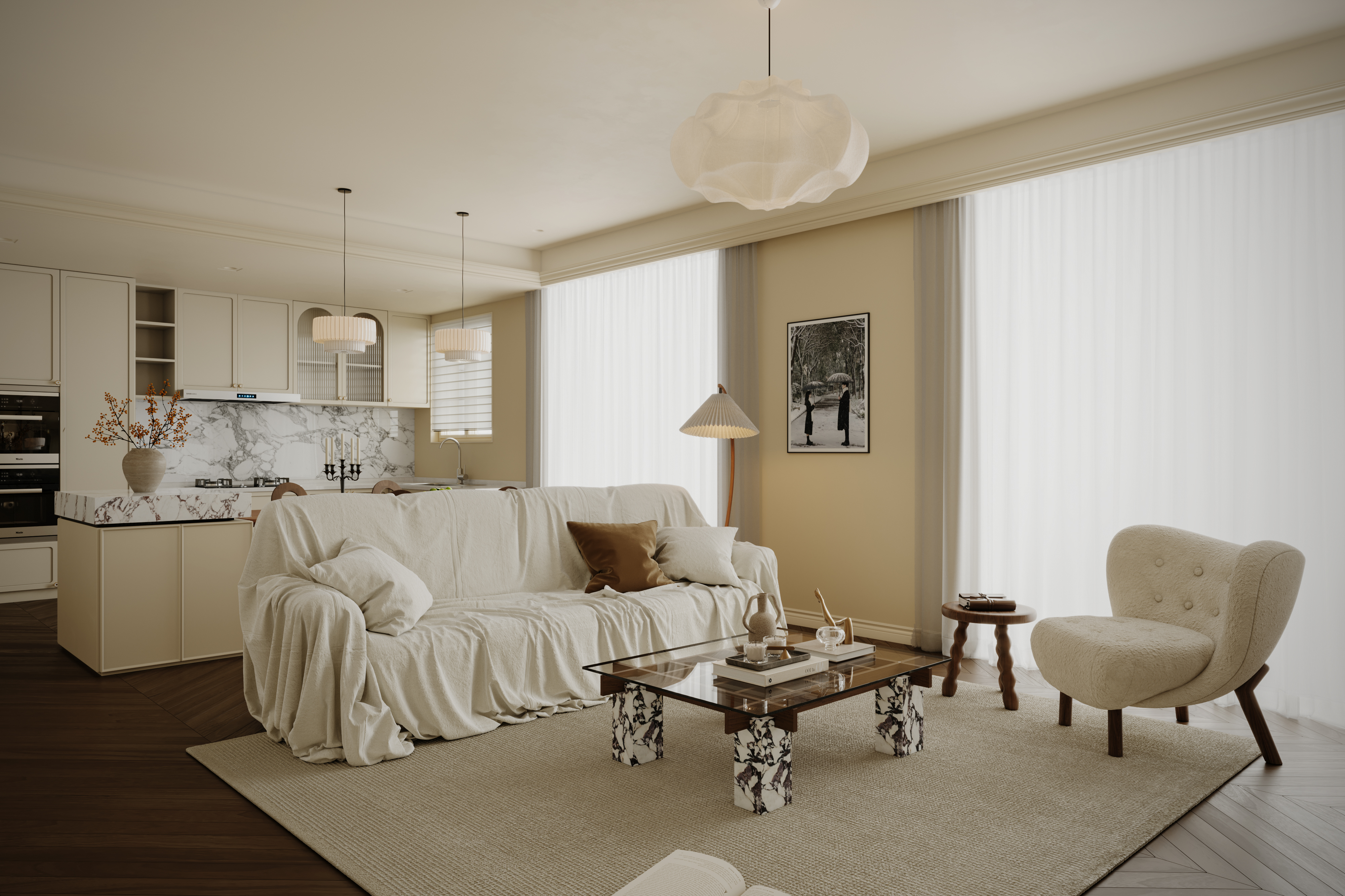 近期渲染作品----奶油色私宅-4