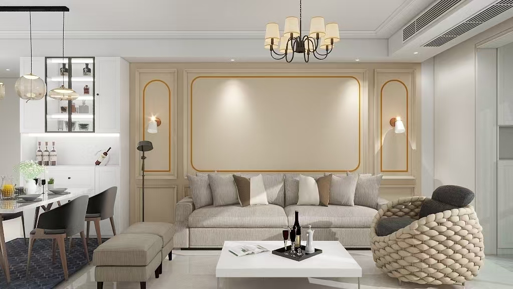 法式奶油风客厅装修-12