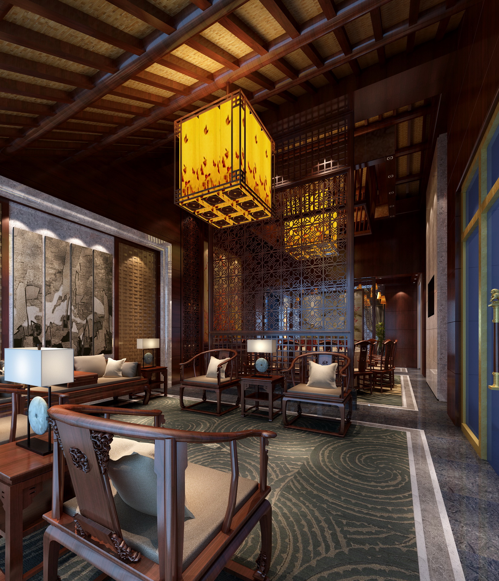 餐厅设计效果图中餐厅餐厅包间包房小吃店面馆工业主题餐厅-9-52