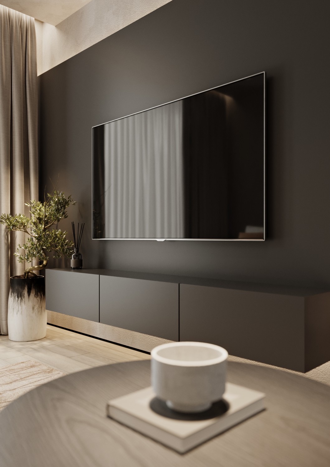 Living room, design interior, fireplace-4