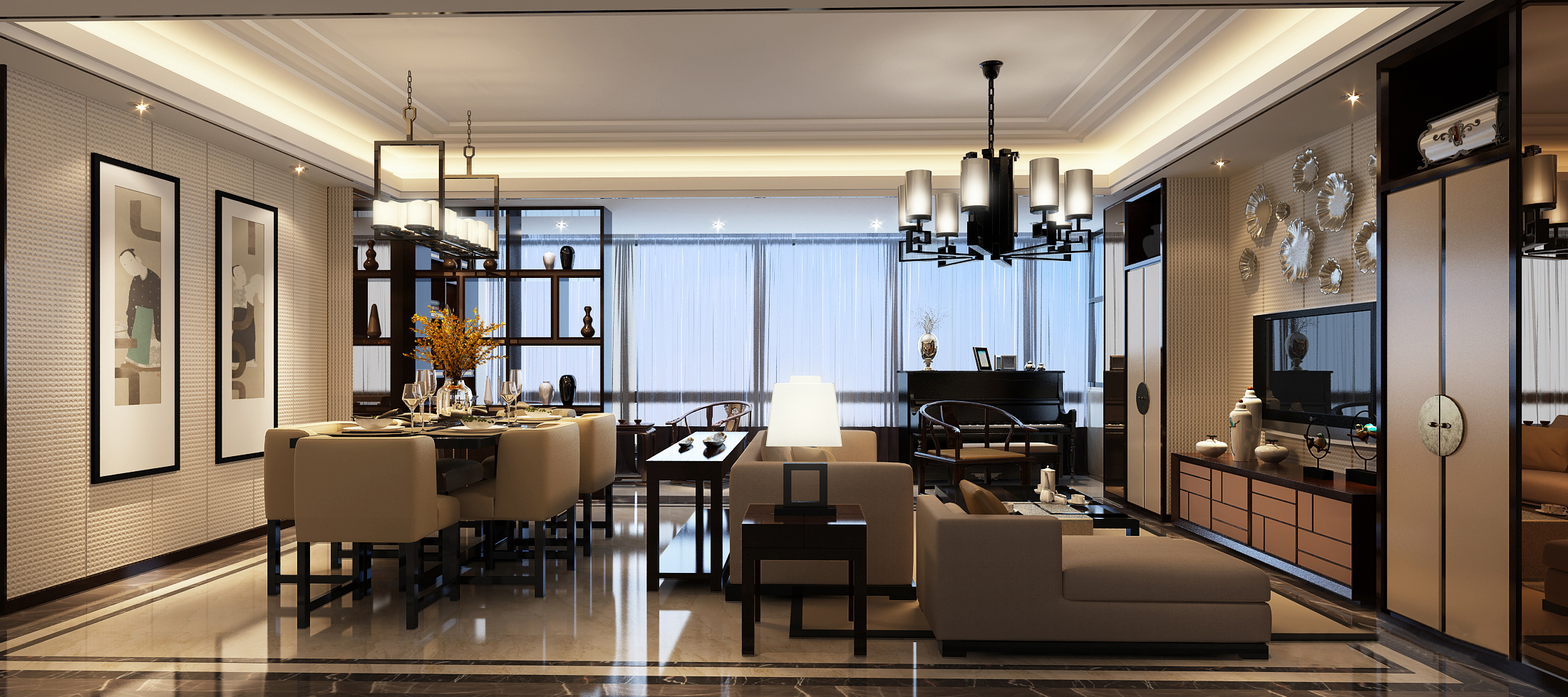 新中式 中式古典 奢华家装别墅样板房-25