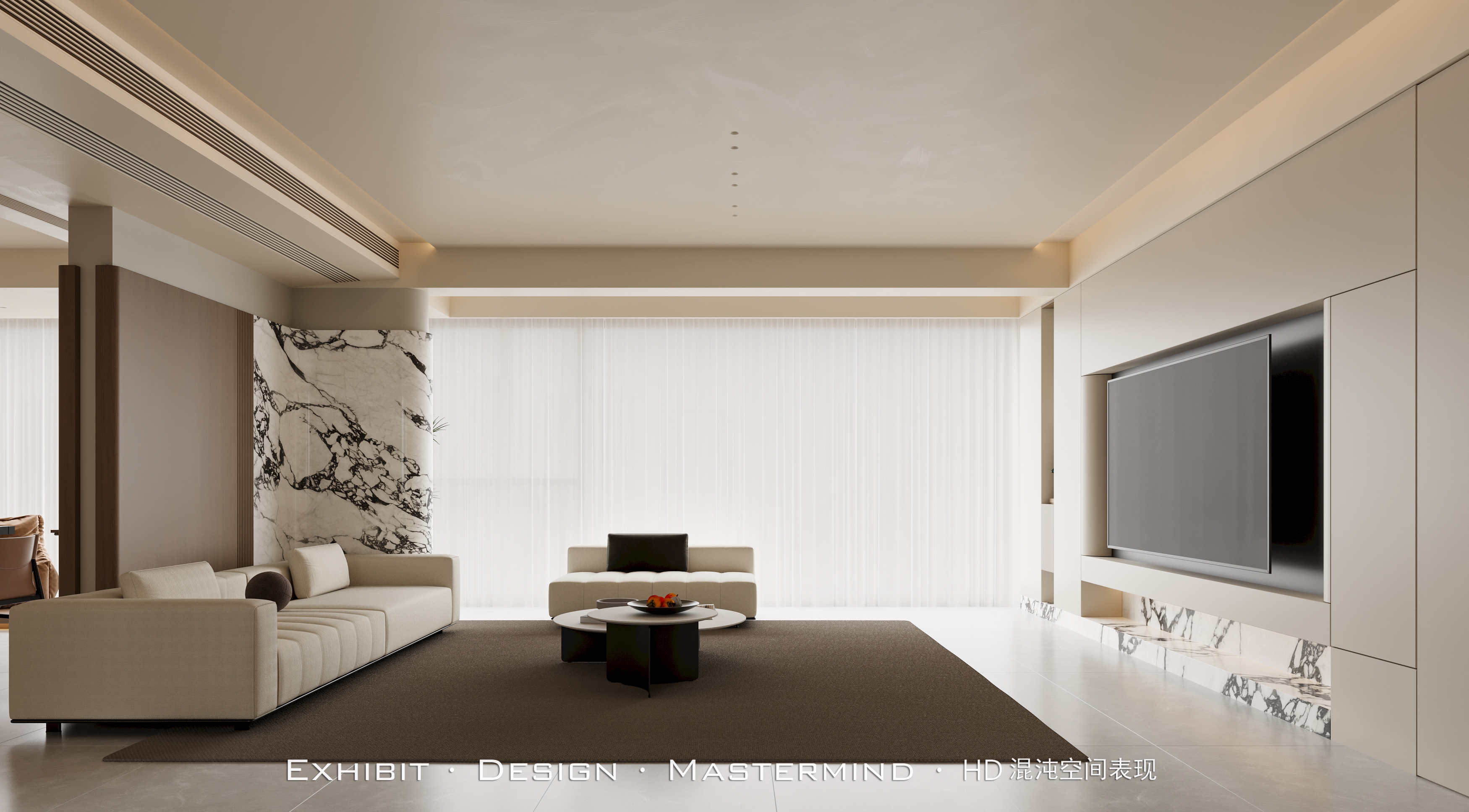 现代极简风客餐厅X混沌空间效果表现-4