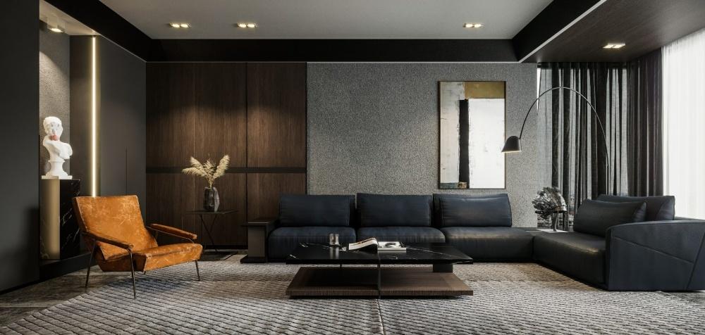 BLACK·后现代轻奢家居,灰色调与橙色系的惊艳碰撞-0