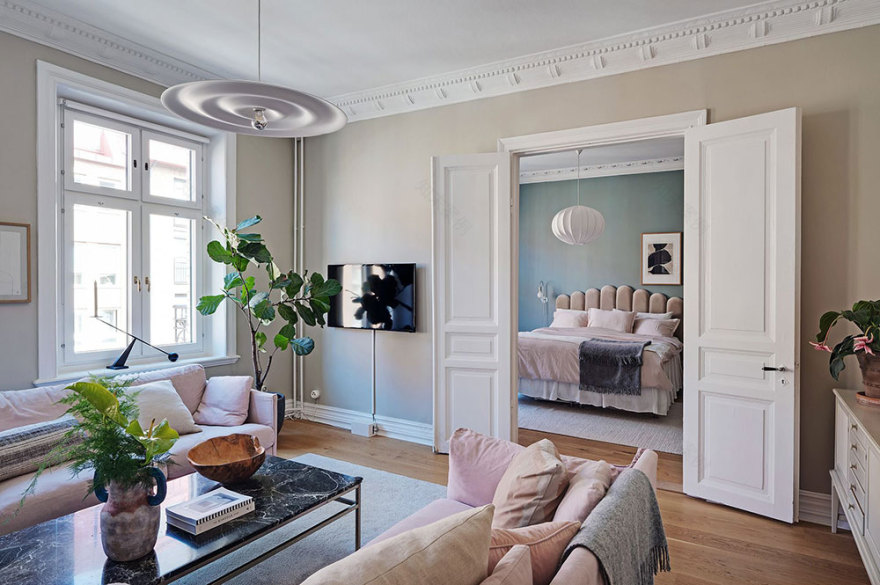 瑞典哥德堡 99 平米粉色沙发公寓设计-7