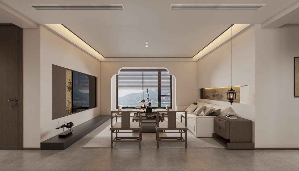 禅意新中式客餐厅效果图表现-2