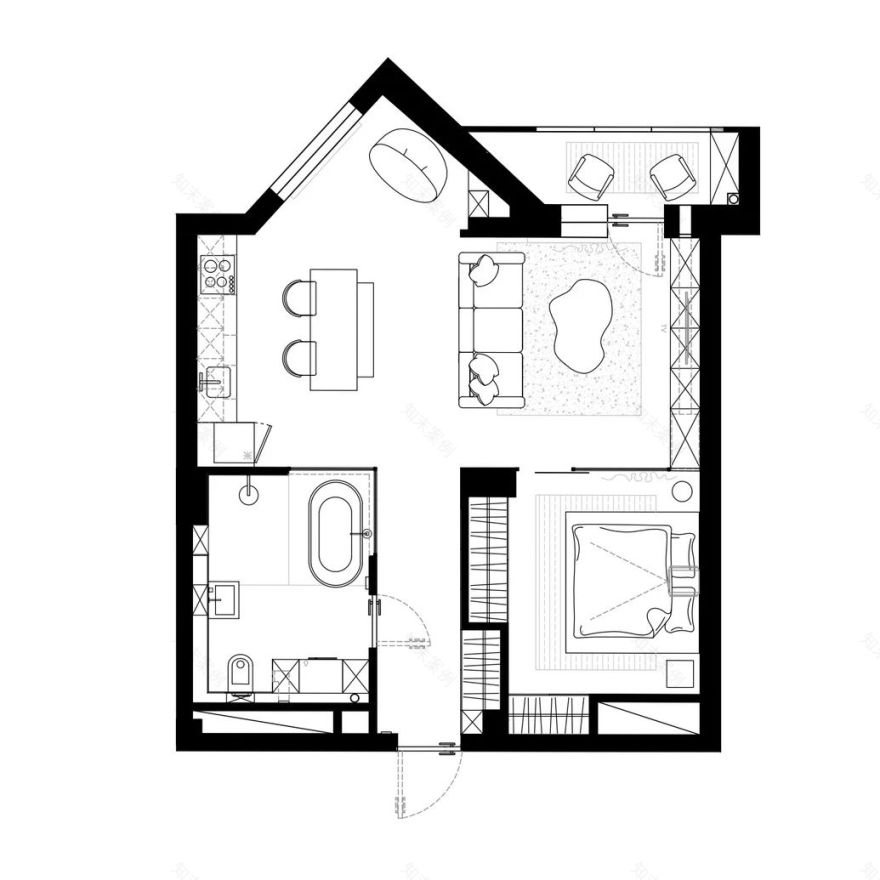 60㎡水泥灰原木风公寓设计-7