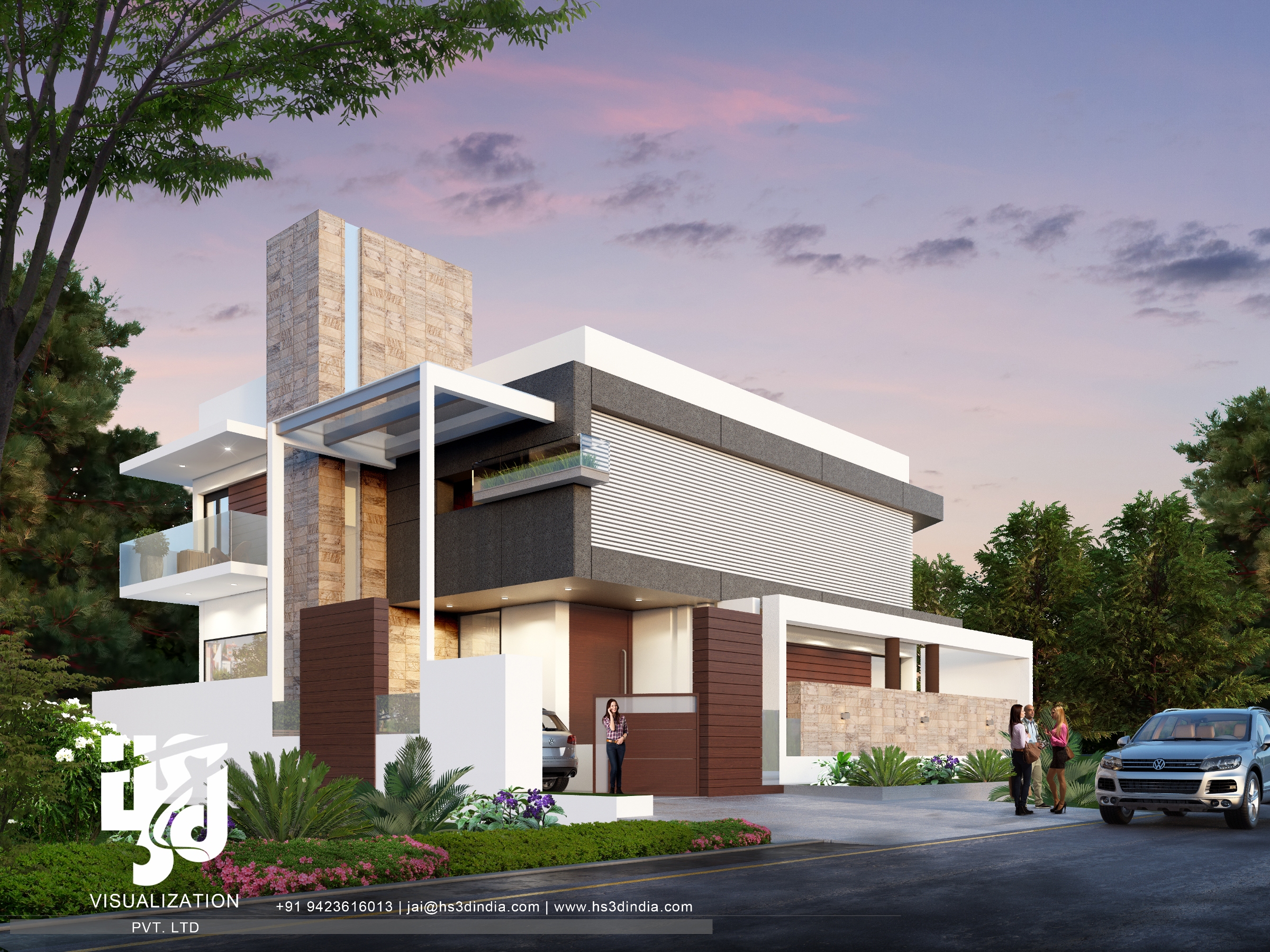 印度 HS3D 可视化平房夜景渲染-23