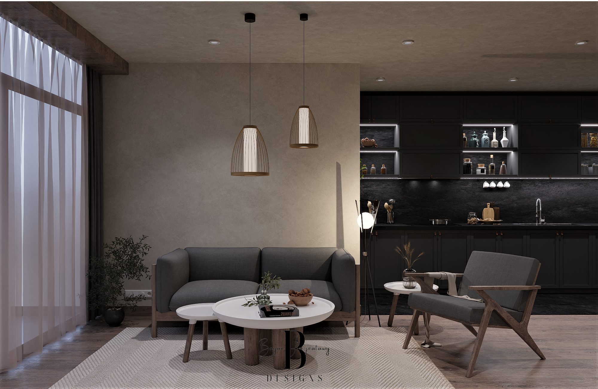 cozy kitchen & Livingroom space-9