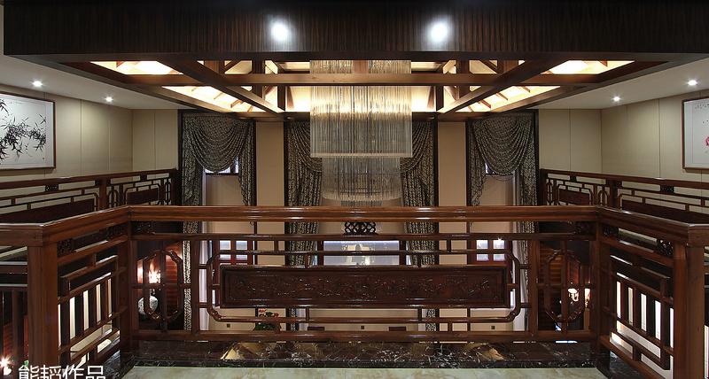 苏州园林别墅 | 实木吊灯栅格天花，打造气势磅礴之美-9