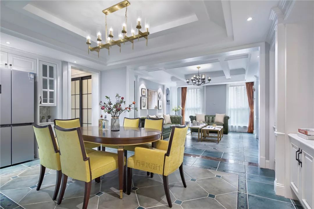 长夏方平米设计,美式平层大宅的优雅色彩碰撞-22