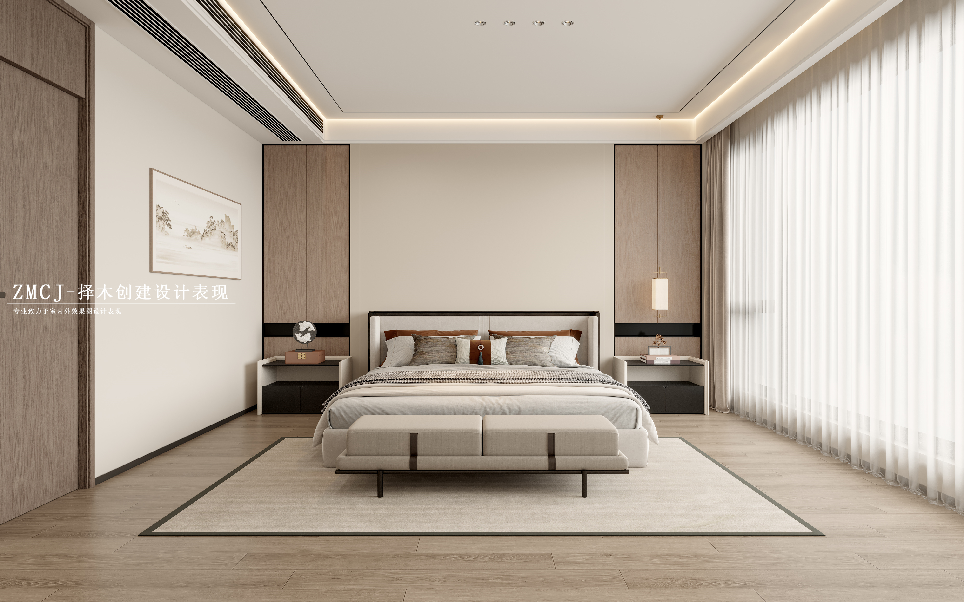 家装-新中式客餐厅厨房书房卧室-10