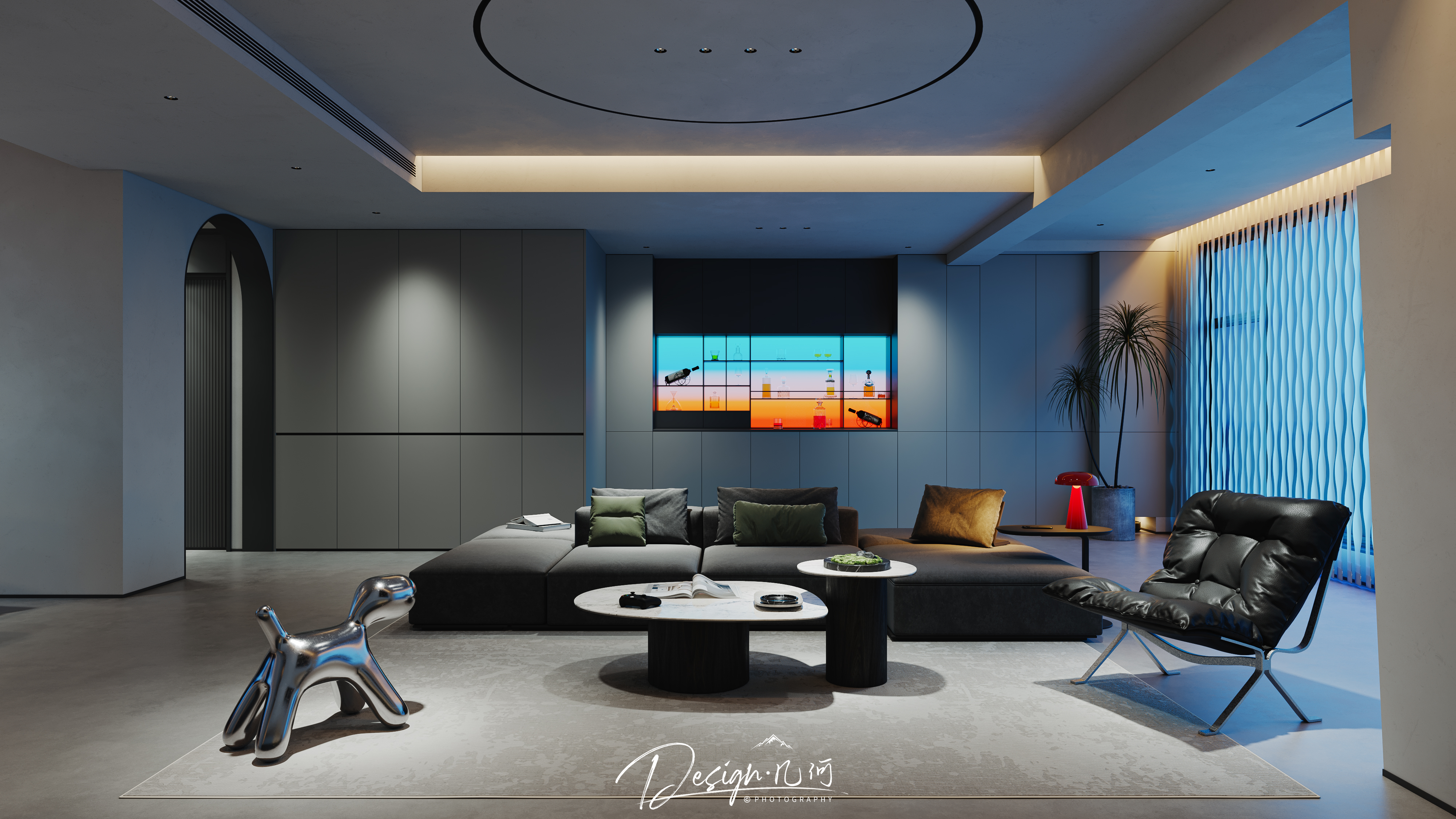 几何空间视觉表现 | 星海国际现代客餐厅（夜景）-0