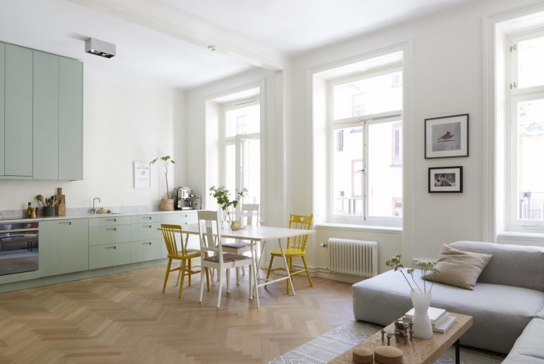 现代薄荷绿大理石台面厨房丨瑞典斯德哥尔摩-0