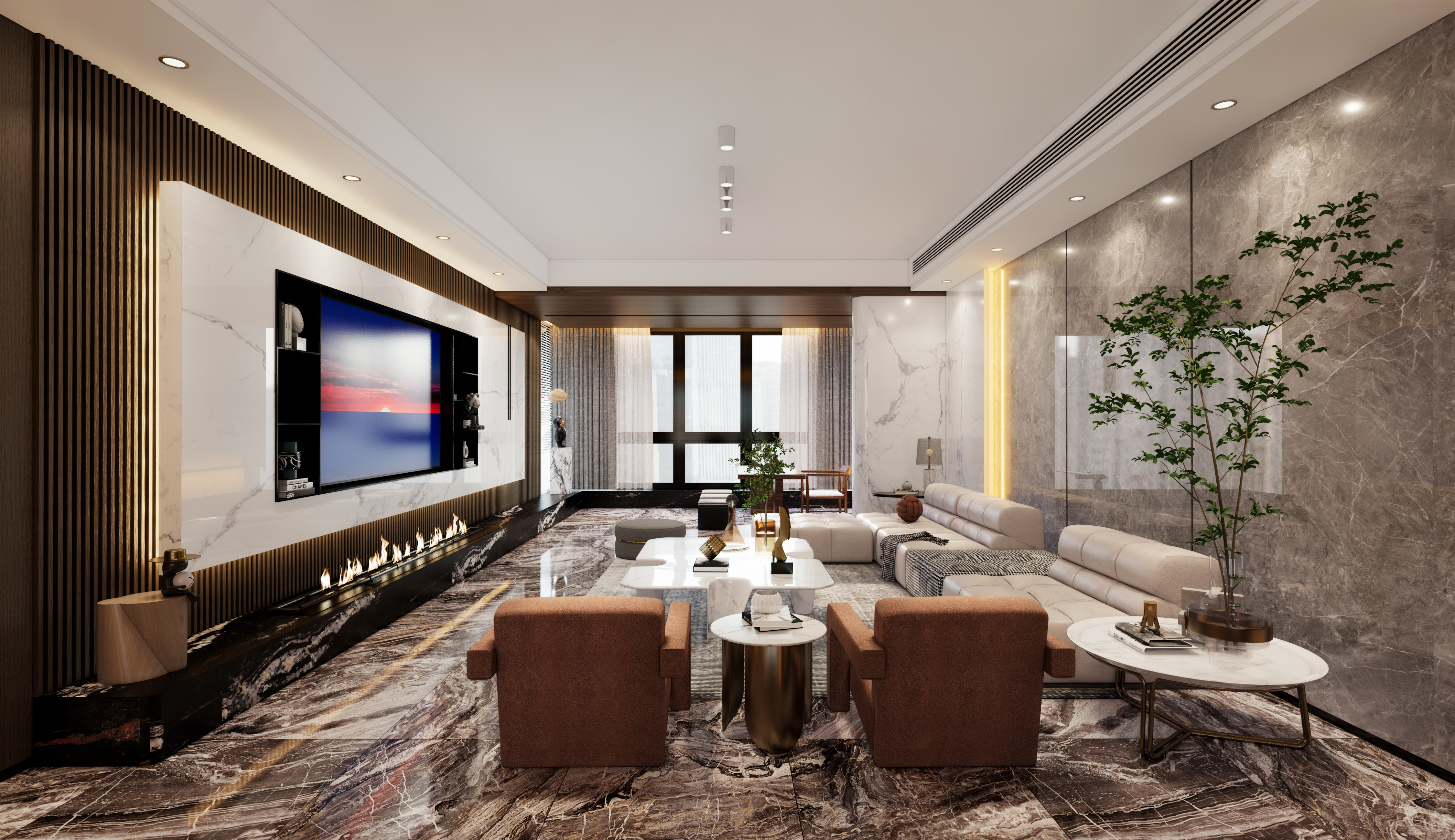 现代无主灯客厅设计-2