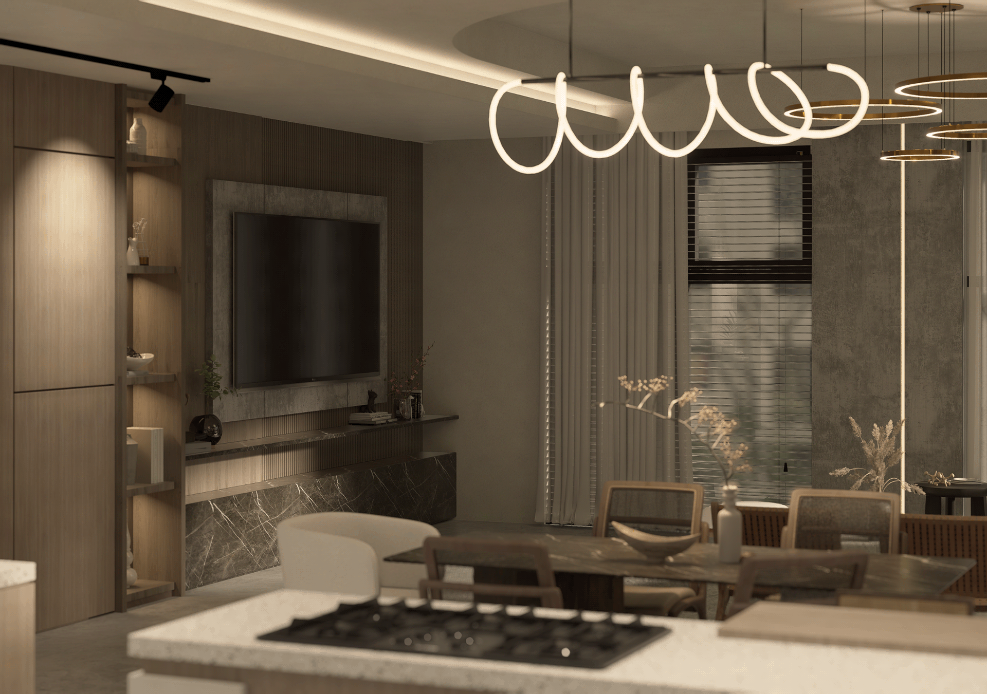 2卧室住宅单元室内设计3D可视化项目-11