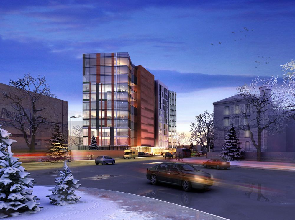 彩色玻璃构建的办公大楼-14