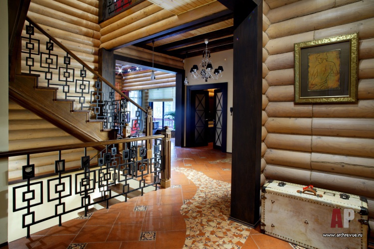 带圆形露台的木结构房屋室内设计-11