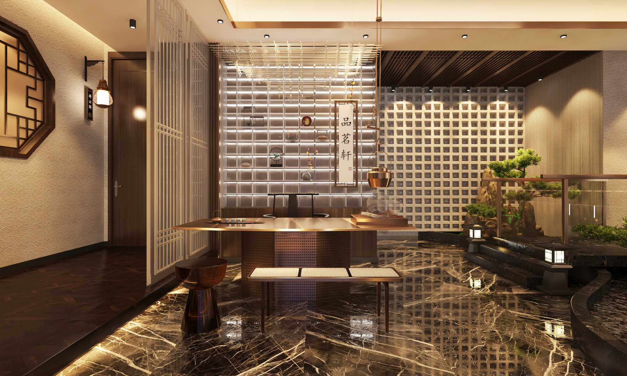 曼城品茗轩 | 暗系新中式茶饮空间-4